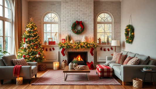 Cozy living room with realistic artificial holiday decor