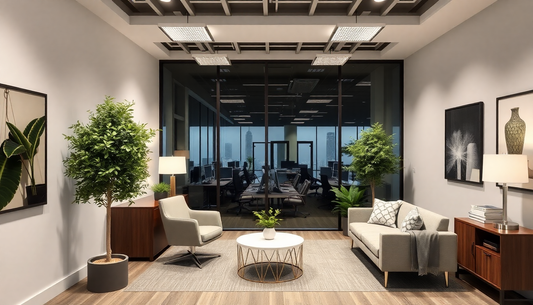 Elegant faux trees beautifying a modern office space