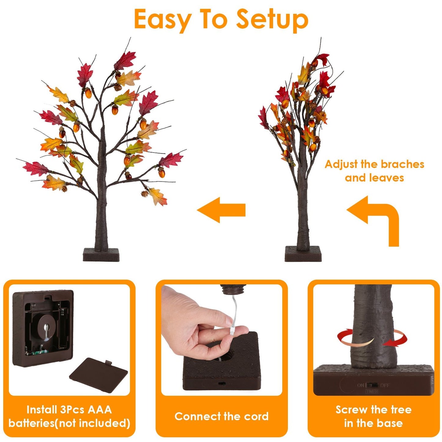 FauxMart.com artificial autumn tree with colorful leaves easy to set up with battery base and cord connection