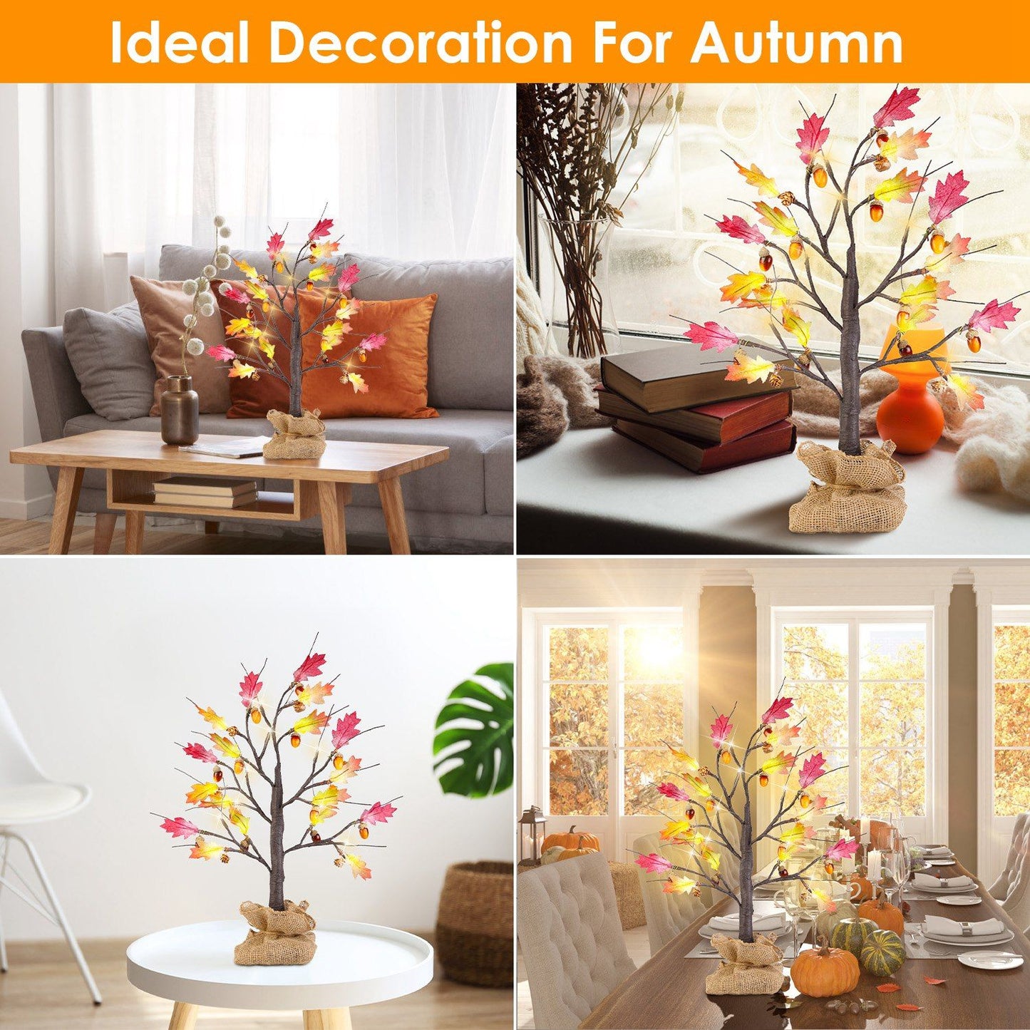 FauxMart.com autumn tree decoration with colorful fall leaves ideal for seasonal home decor