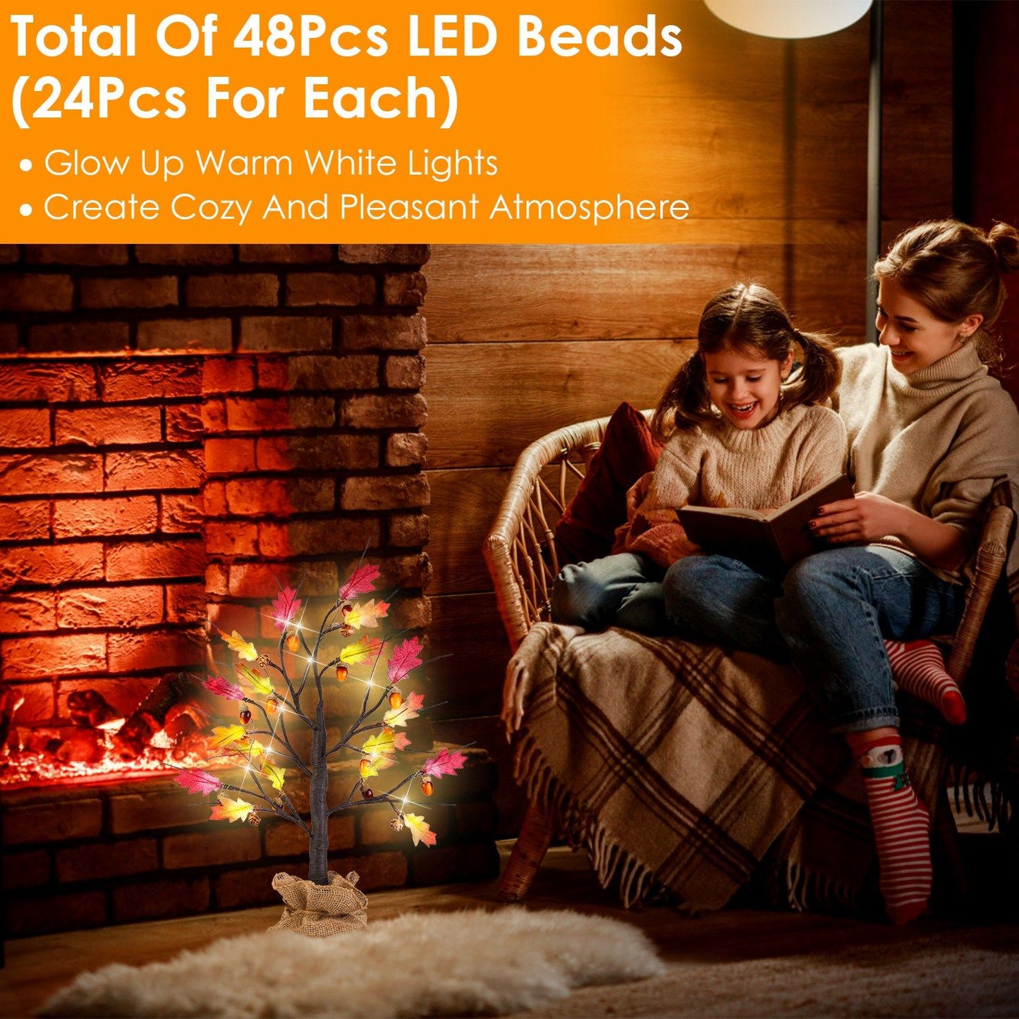 Cozy warm white LED light decoration with 48 beads creating a pleasant atmosphere by the fireplace