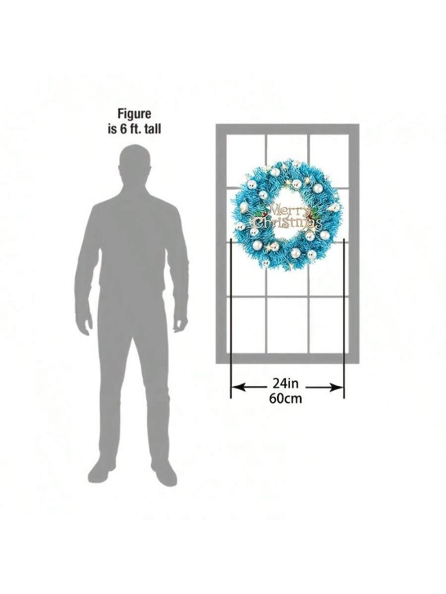 24 inch blue Christmas wreath with decorative ornaments and a festive design for holiday decor