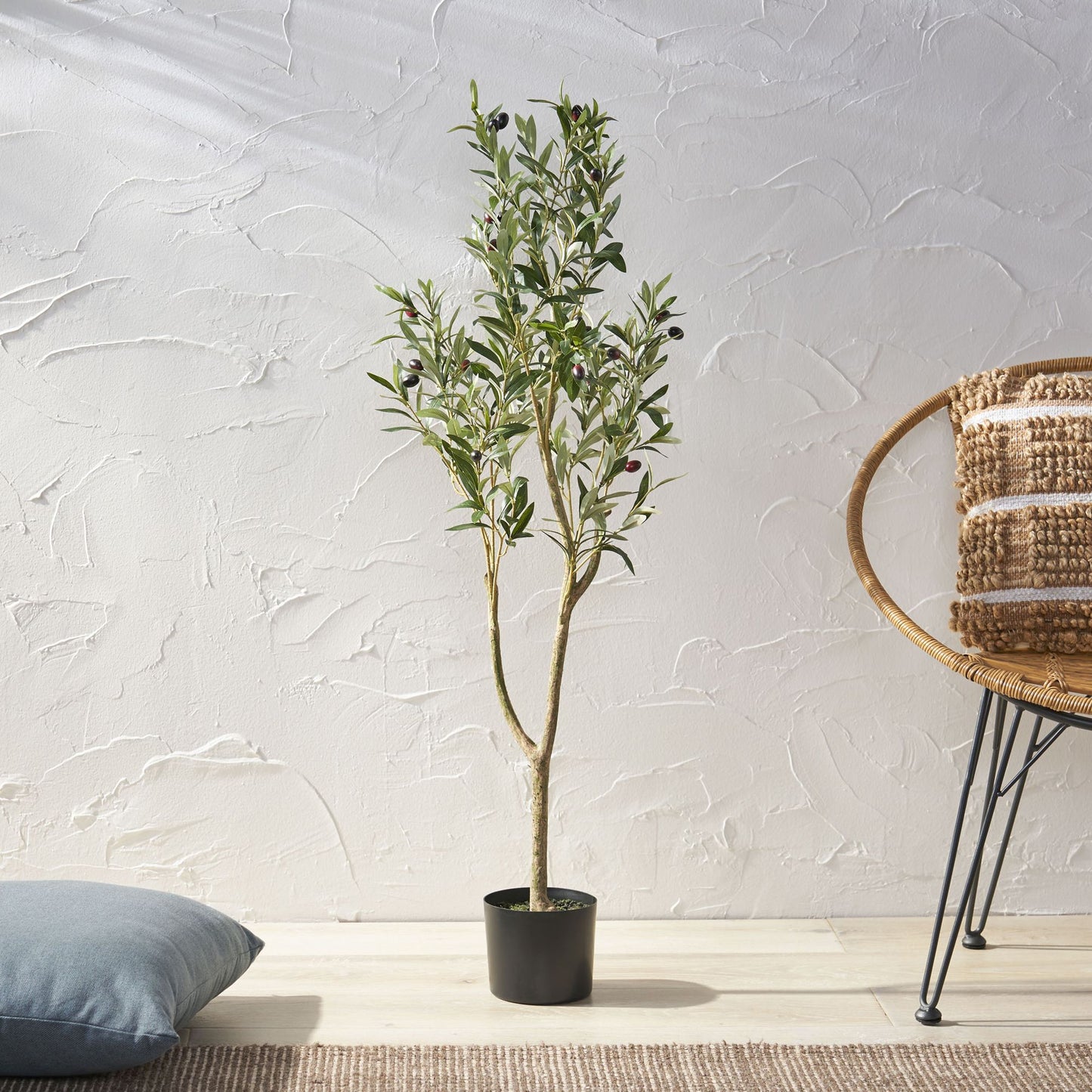 47 inch artificial olive tree in black planter, ideal for home decor and interior styling