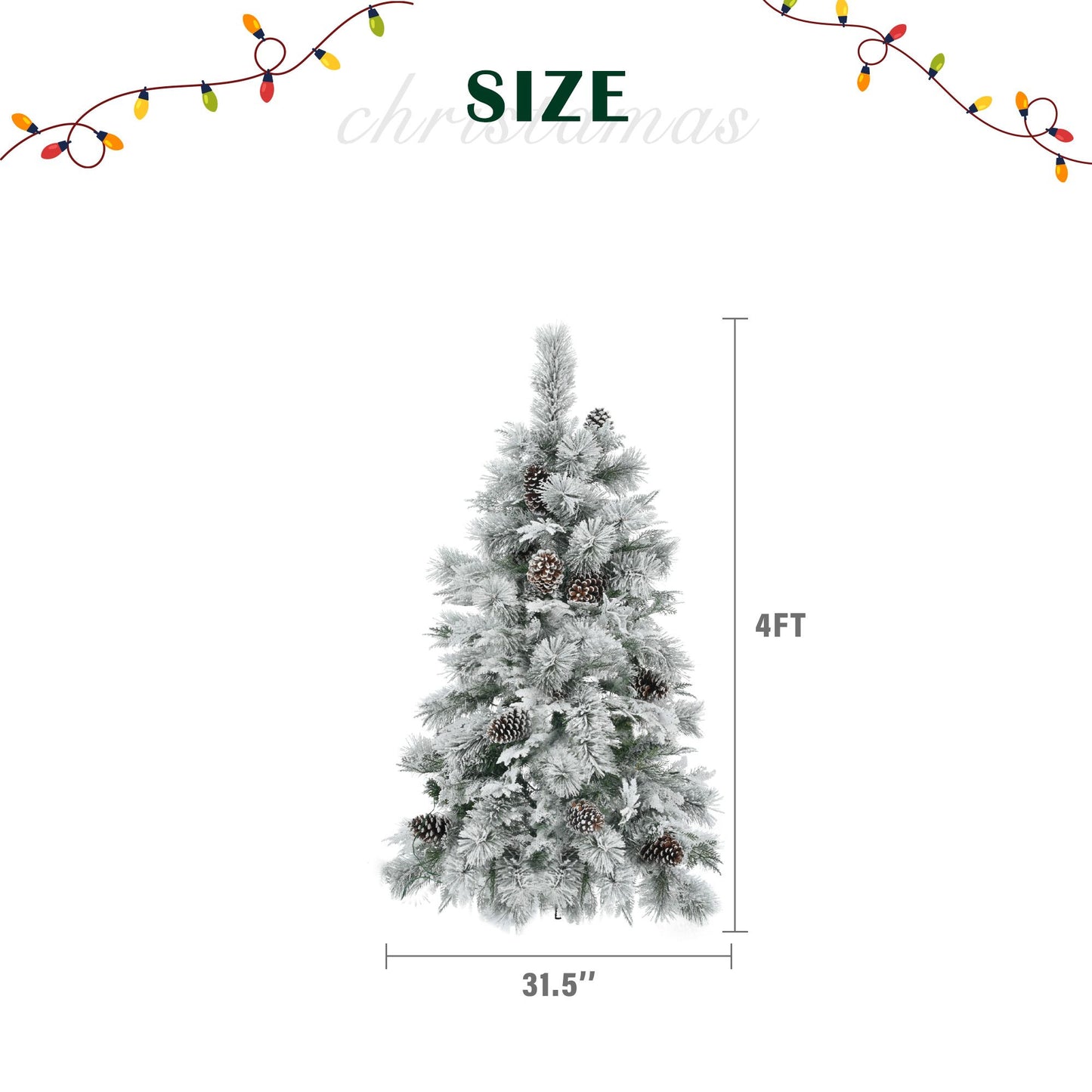 4ft pre-lit snow flocked Christmas tree with pinecones and realistic snowy branches from FauxMart.com
