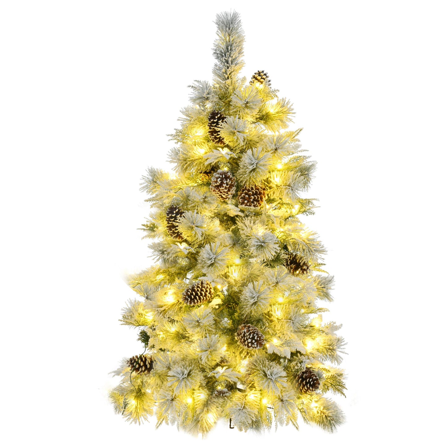 4ft pre-lit snow flocked Christmas tree with warm white lights and pine cone decorations