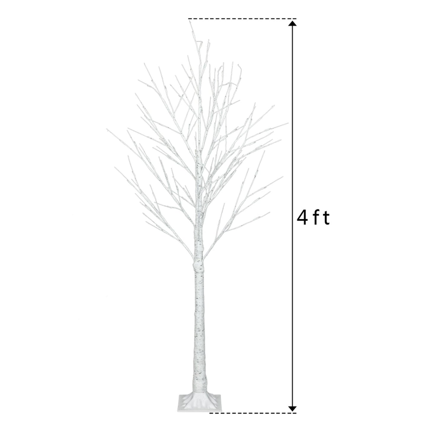4ft snowflake Christmas tree with lights by FauxMart.com showing height measurement and bare white branches