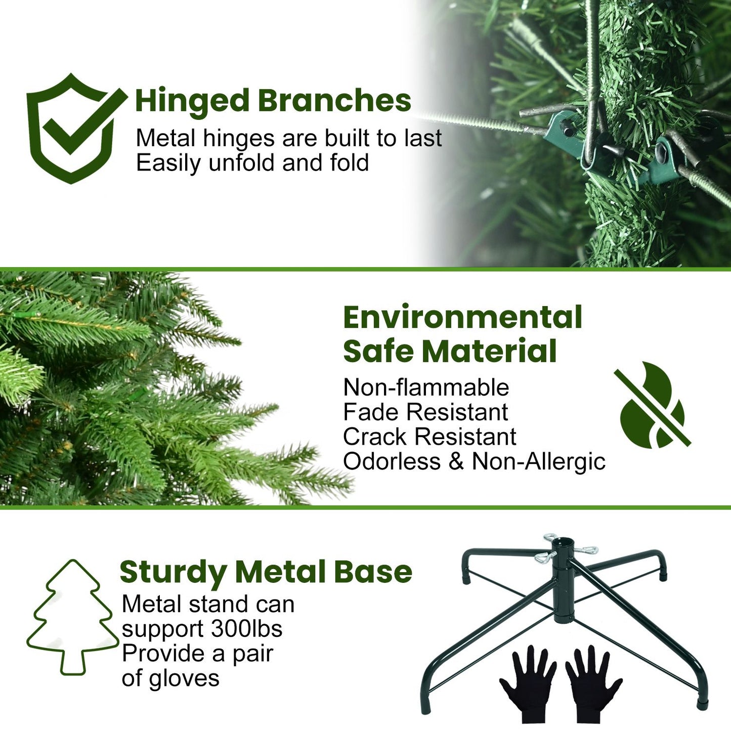 6ft pre-lit Christmas tree with hinged branches and sturdy metal base for easy setup