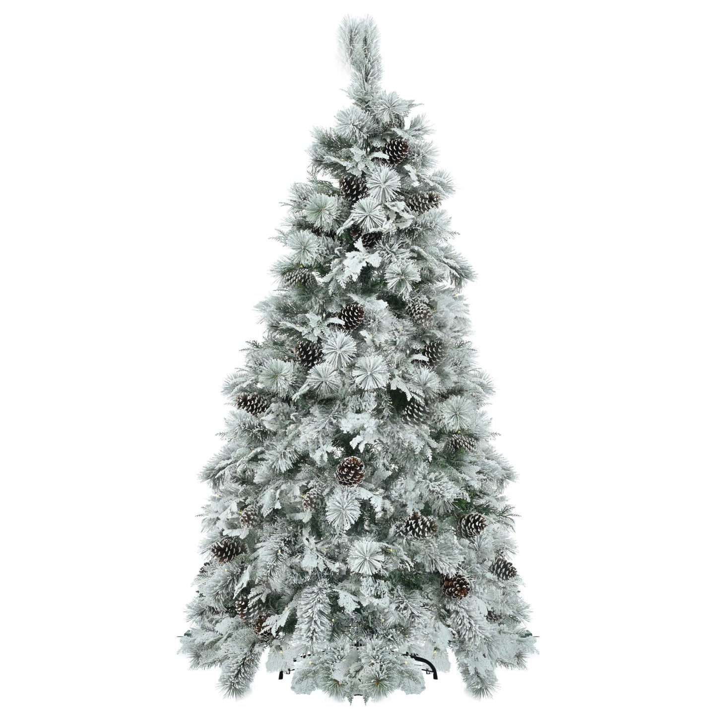 FauxMart.com 6ft pre-lit Christmas tree with snow flocking and pinecone accents for holiday decor