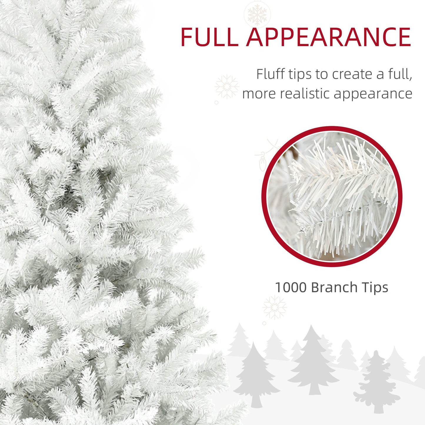 6ft white artificial Christmas tree with 1000 branch tips for a full, realistic appearance