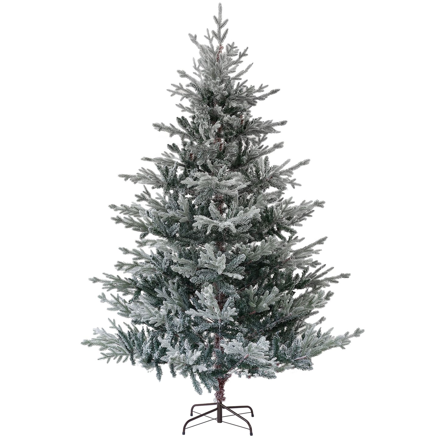 7.5ft snow flocked artificial Christmas tree with a full and festive design for holiday decorating