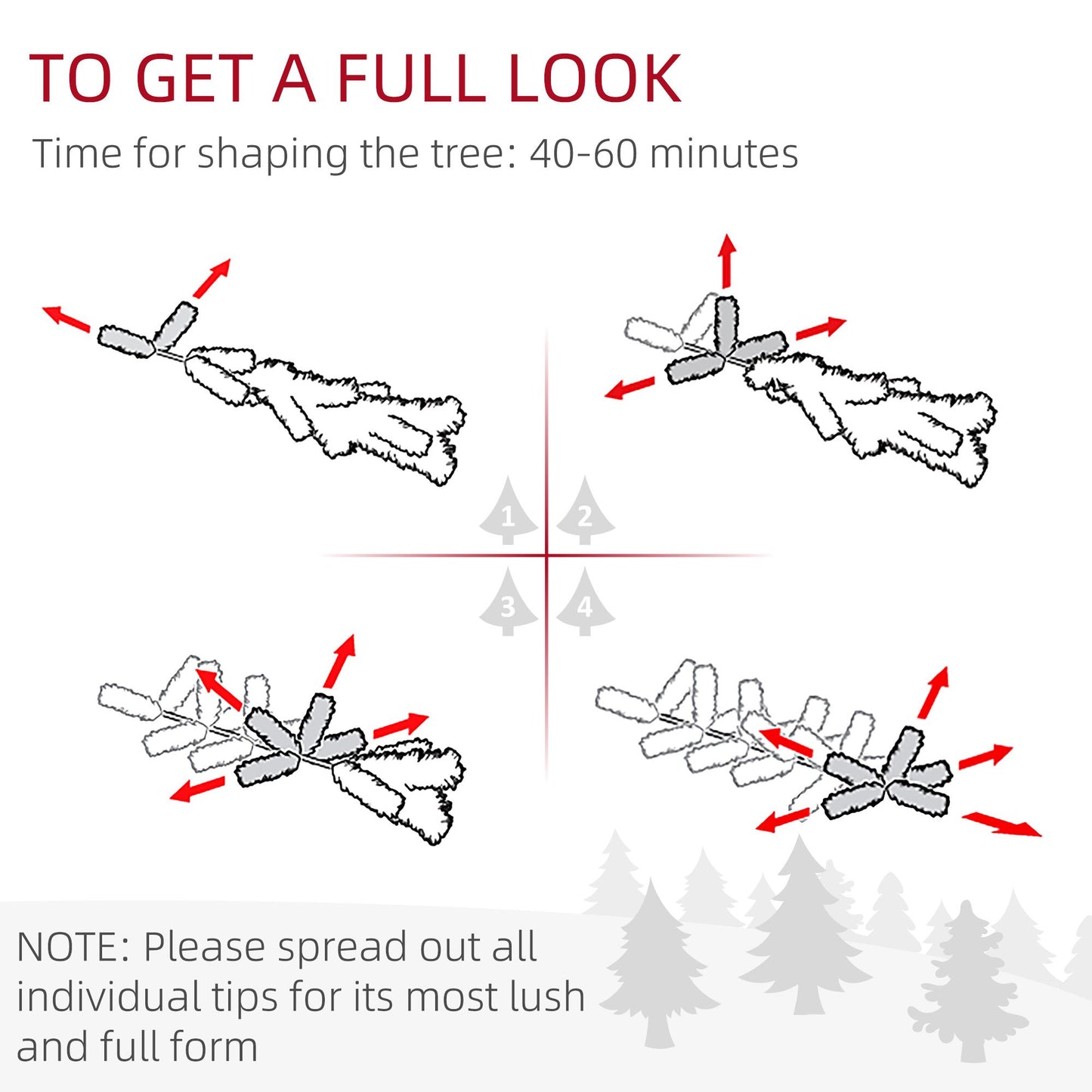 Instructions for shaping a 7.5ft snow flocked artificial Christmas tree for a full look