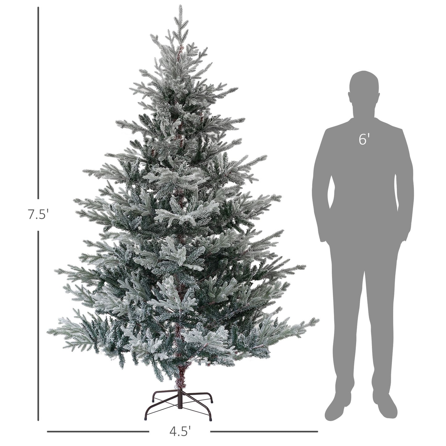 7.5ft snow flocked artificial Christmas tree with a full shape, perfect for holiday decor