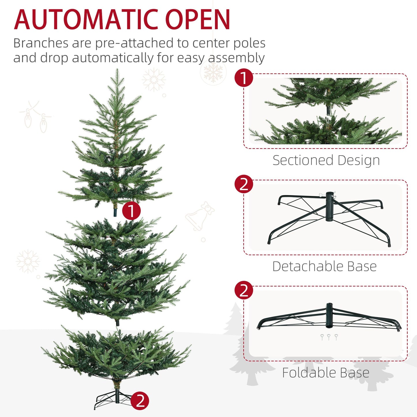 7.5 ft artificial Christmas tree with automatic open branches and detachable foldable base