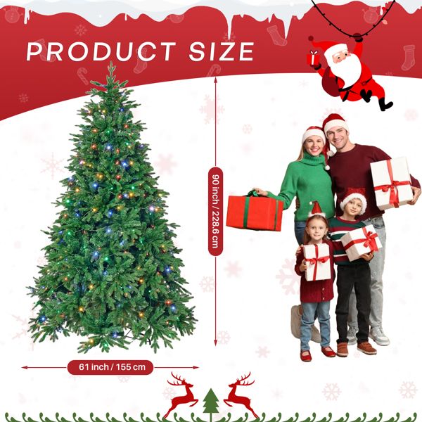 7.5ft artificial Christmas tree with realistic branches and family celebrating the holidays