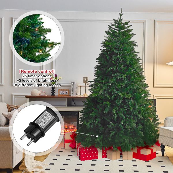 7.5ft artificial Christmas tree with remote control, 5 brightness levels, and 8 lighting modes