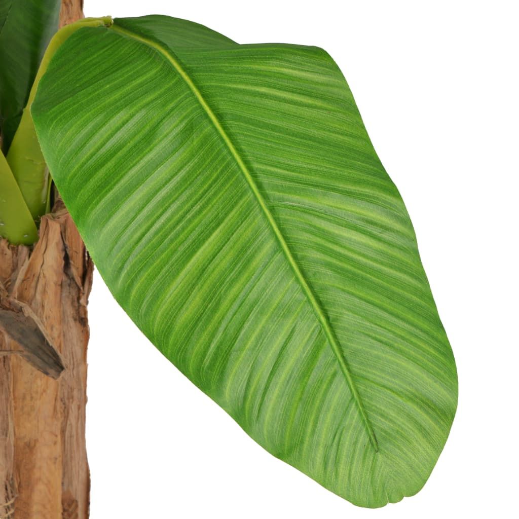 Close-up of a lush leaf from a 98 inch fake banana plant, showcasing its vibrant green detail