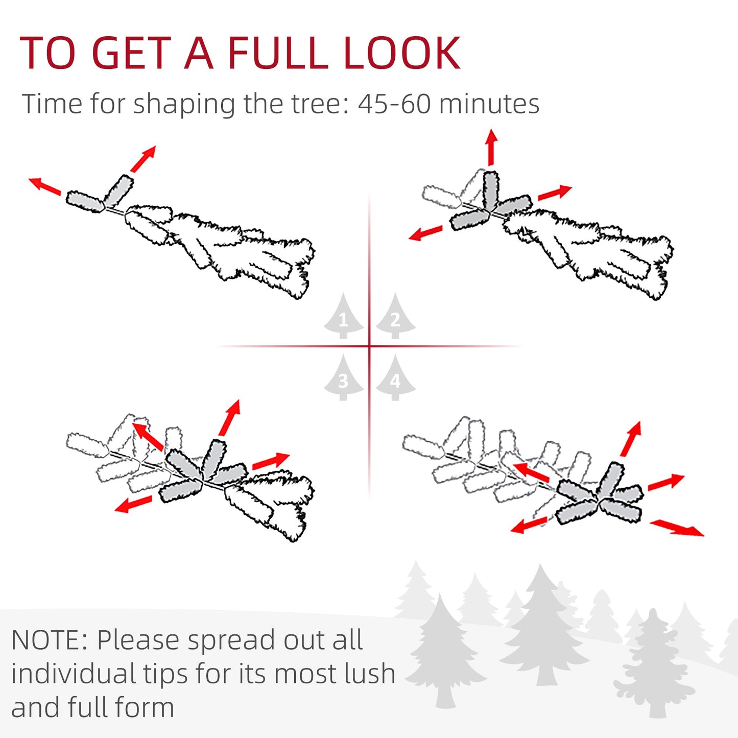 Instructions for shaping a 9ft black artificial Christmas tree for a full, lush appearance