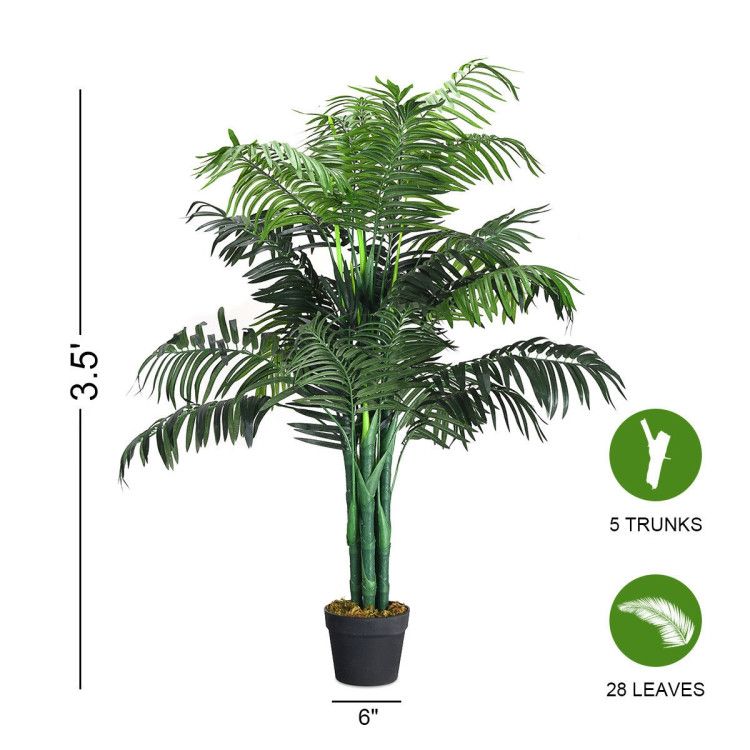 Artificial areca palm tree with 5 trunks and 28 lush green leaves in a stylish pot