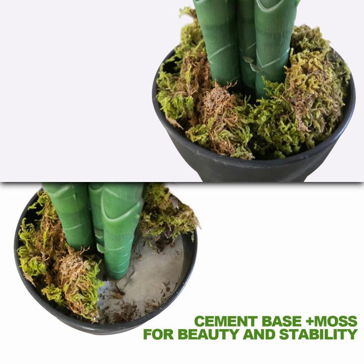 Artificial areca palm tree with cement base and decorative moss for stability and beauty