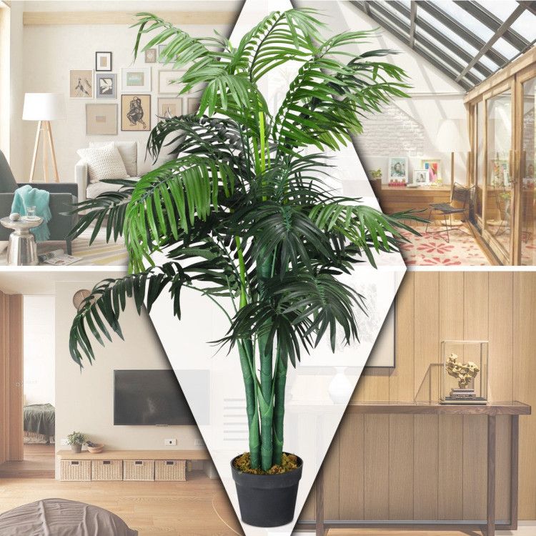 Lifelike artificial areca palm tree in a stylish black pot, perfect for home decor