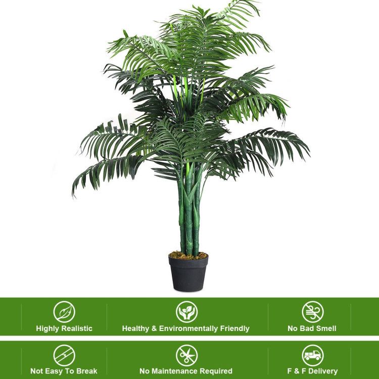 Lifelike artificial areca palm tree in a black pot, perfect for enhancing indoor decor effortlessly