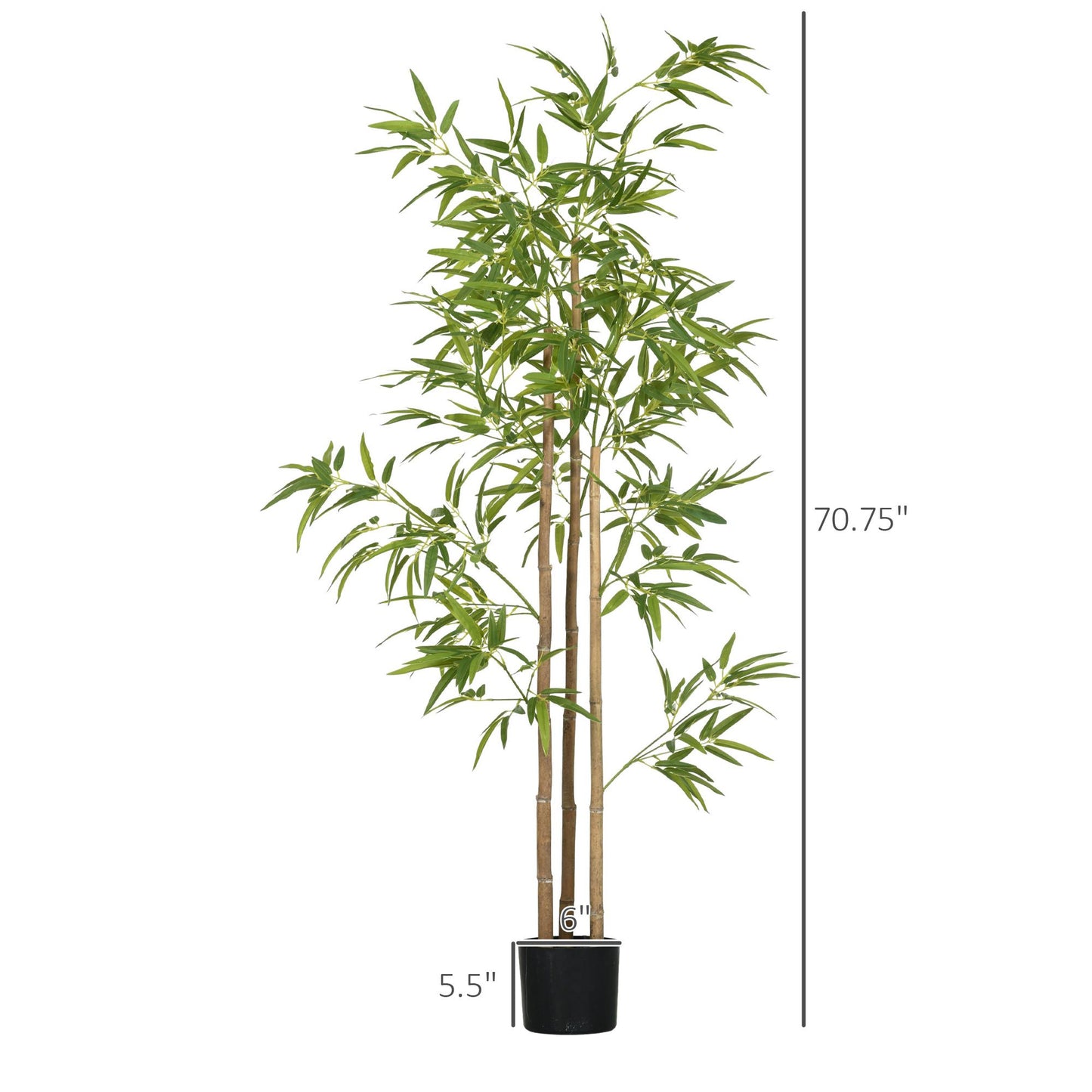 Artificial bamboo tree 6ft tall with green leaves and brown stems in a black pot