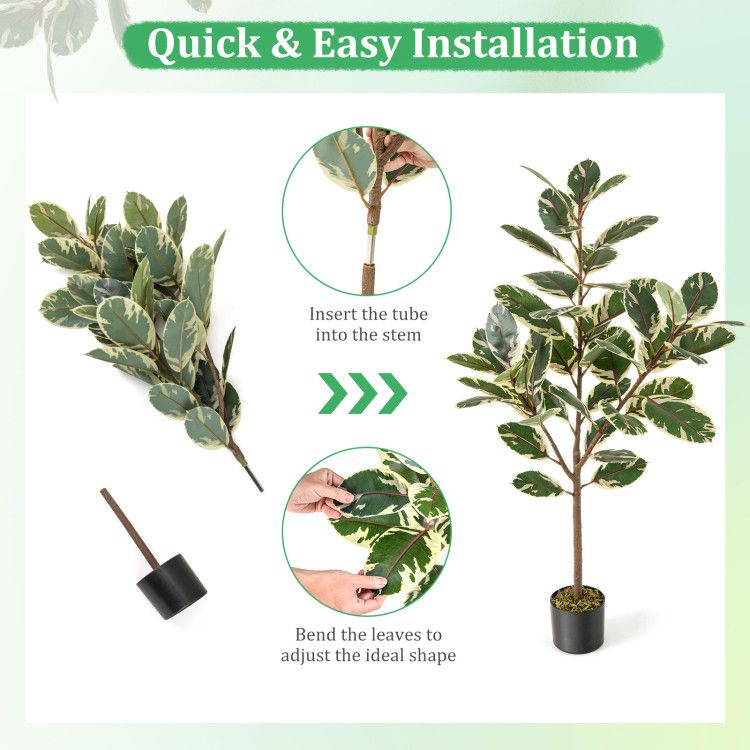 Step-by-step installation guide for the artificial bird of paradise plant with adjustable leaves.
