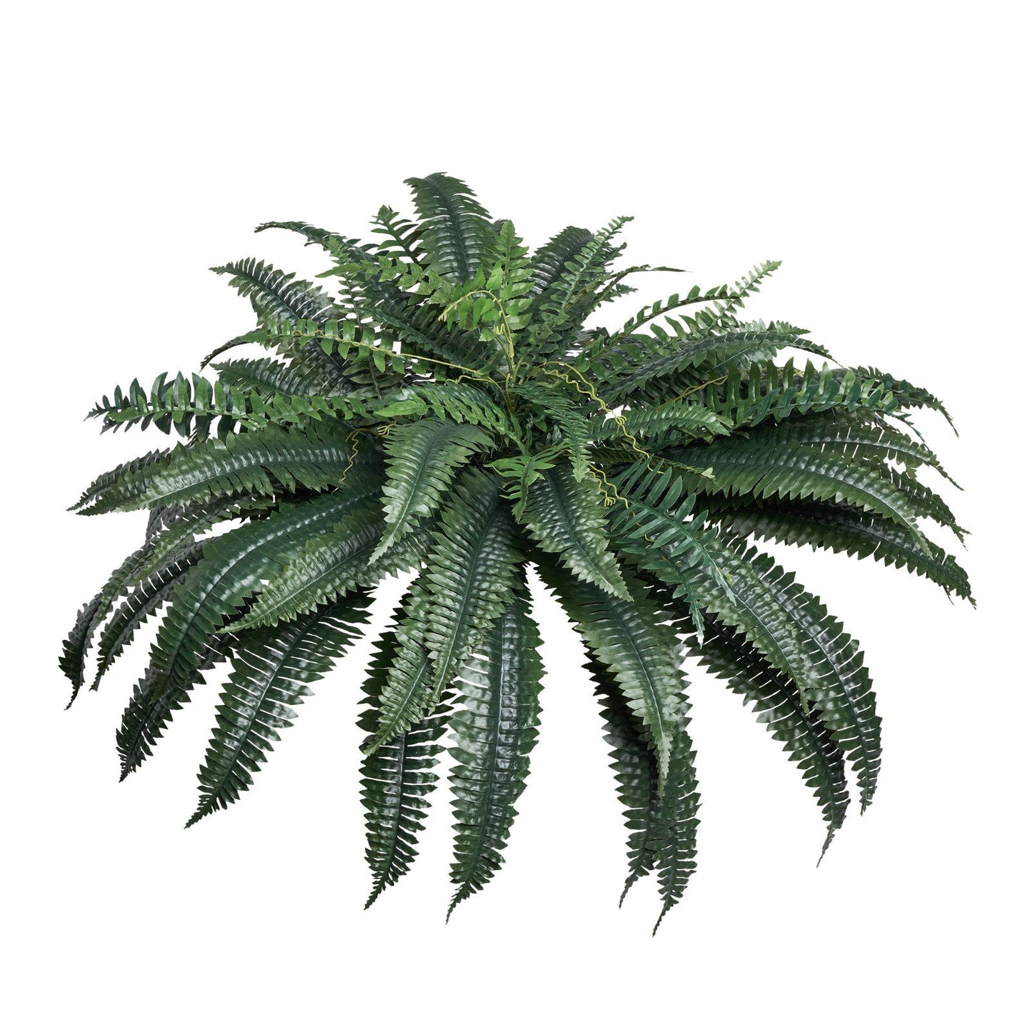 Lush artificial Boston fern plant with dense green fronds from FauxMart.com for home decor