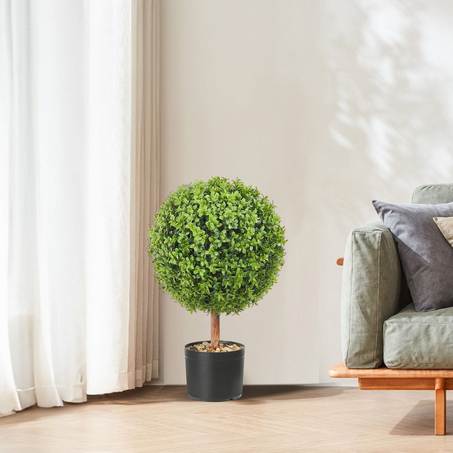Artificial boxwood ball 16 inch in a black pot, perfect for home decor and indoor greenery