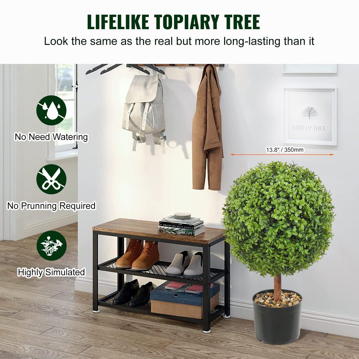 Lifelike topiary tree featuring an artificial boxwood ball 16 inch for home decor with no maintenance needed