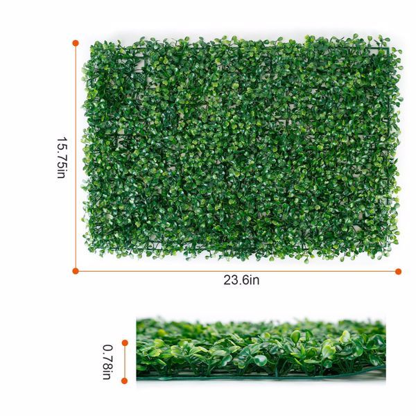 Artificial boxwood hedge panels measuring 23.6 by 15.75 inches for decorative landscaping