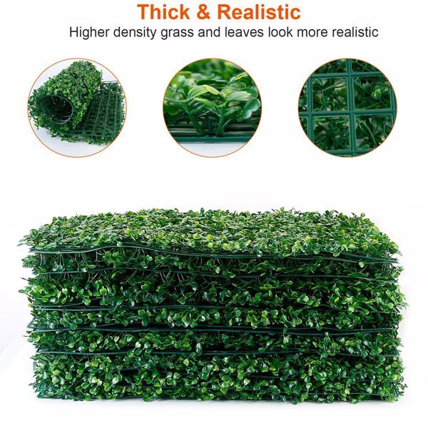 Thick and realistic artificial boxwood hedge panels for decorative landscaping and privacy solutions
