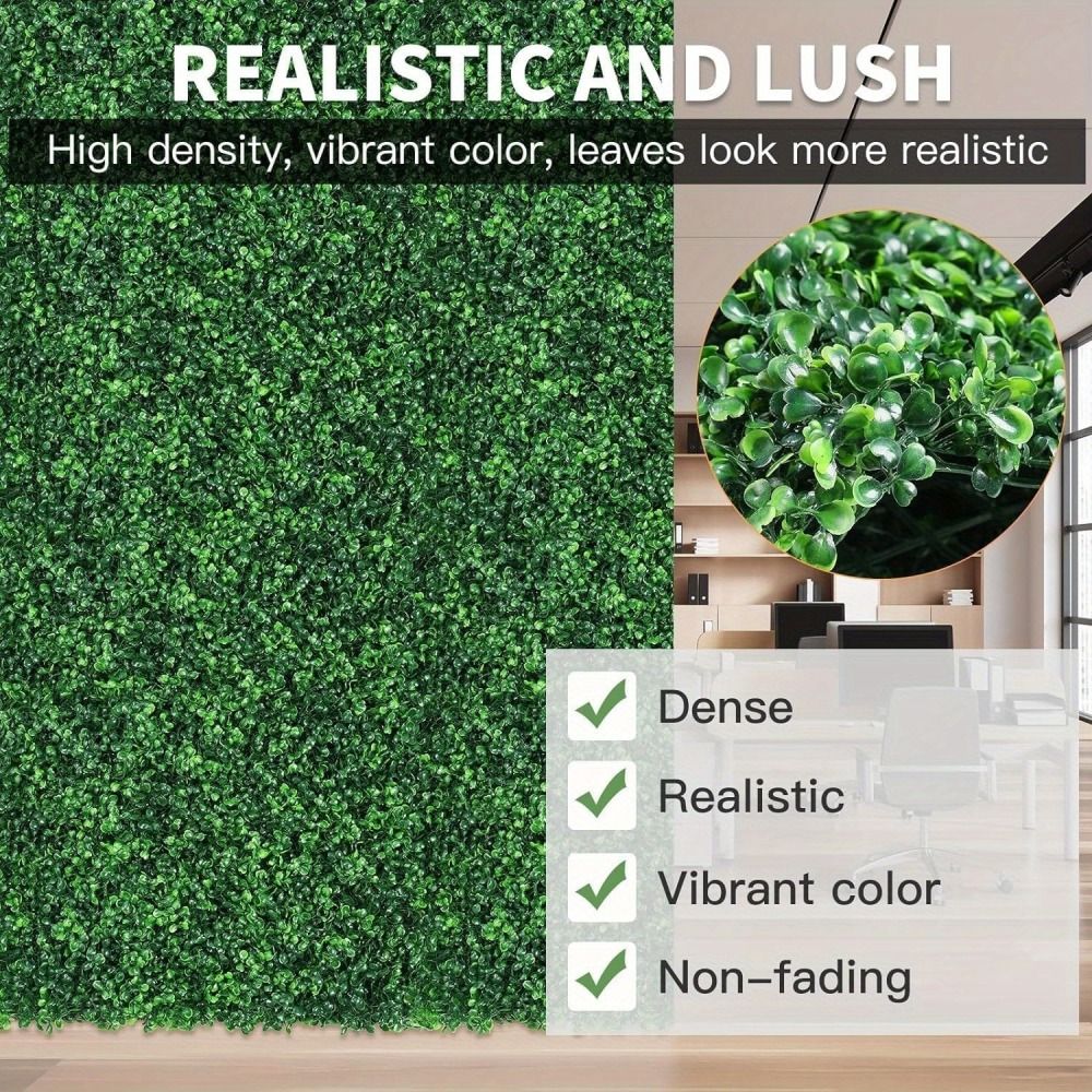 Dense and realistic artificial boxwood panels for wall decor with vibrant green color and non-fading leaves
