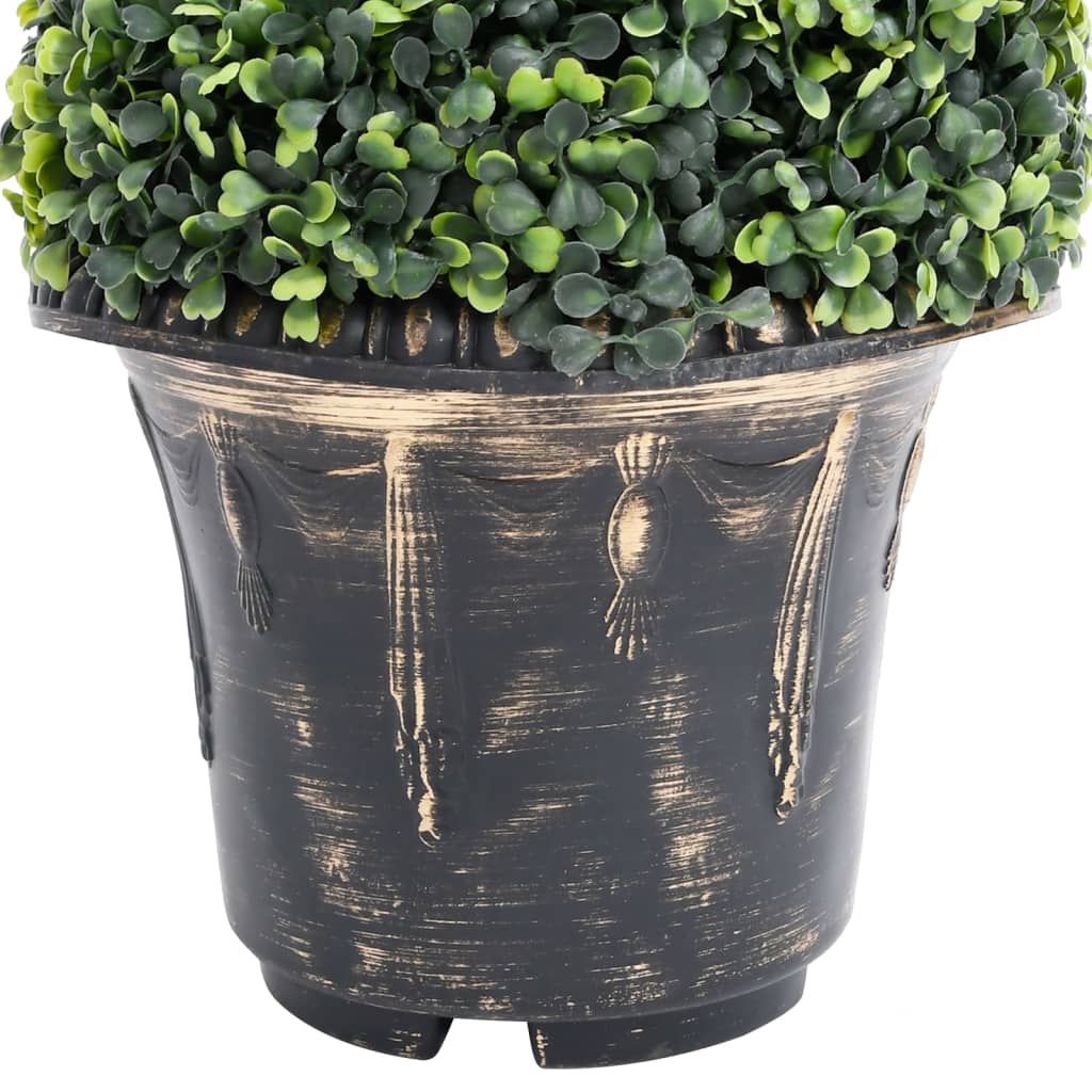 Decorative artificial boxwood spiral plant in a stylish black pot for indoor or outdoor decor