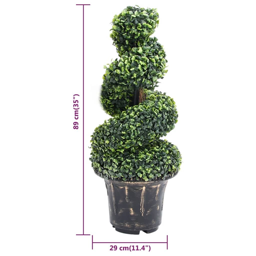 Artificial boxwood spiral topiary in a decorative pot, perfect for indoor or outdoor decor