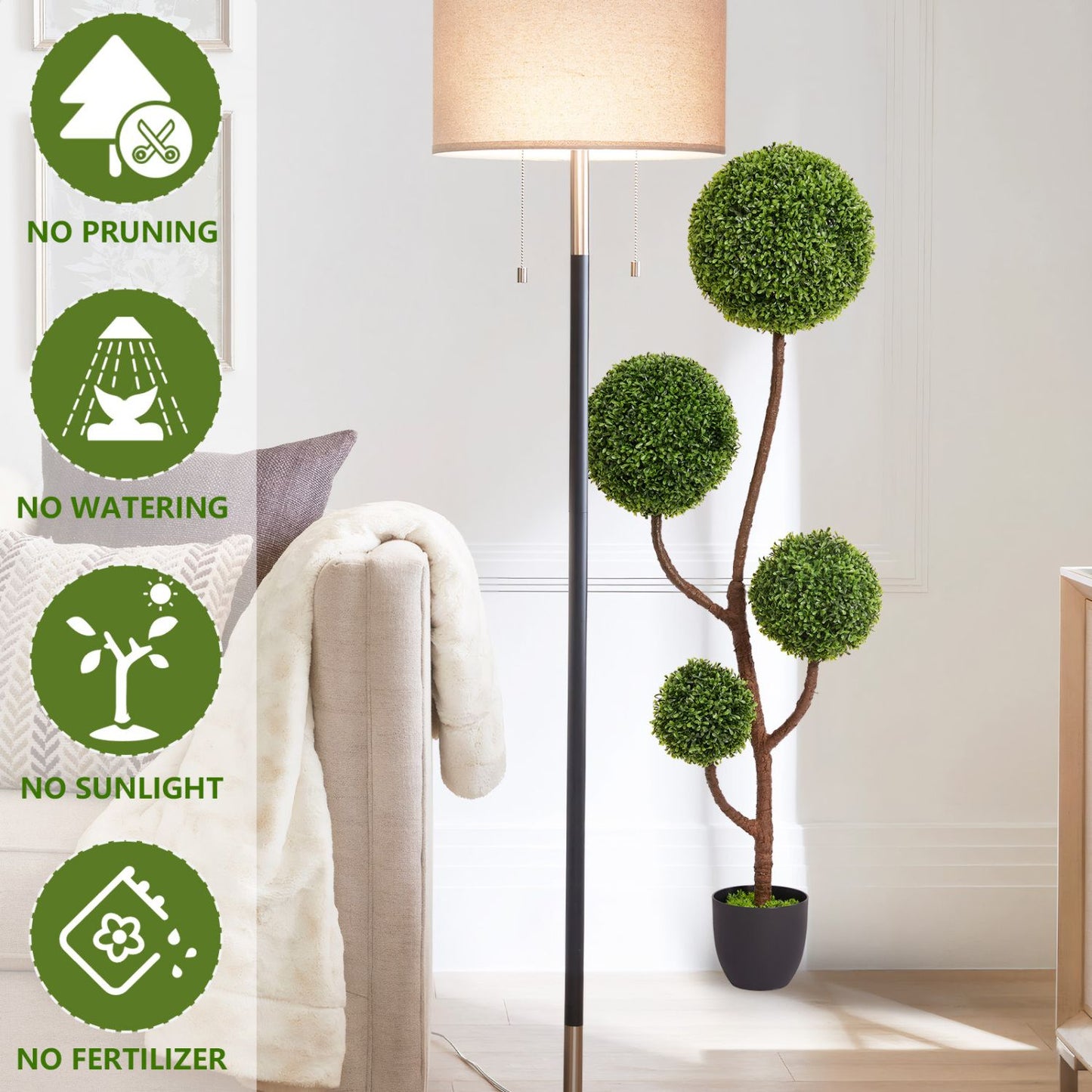 Stylish artificial boxwood topiary in a pot, ideal for low-maintenance home decor