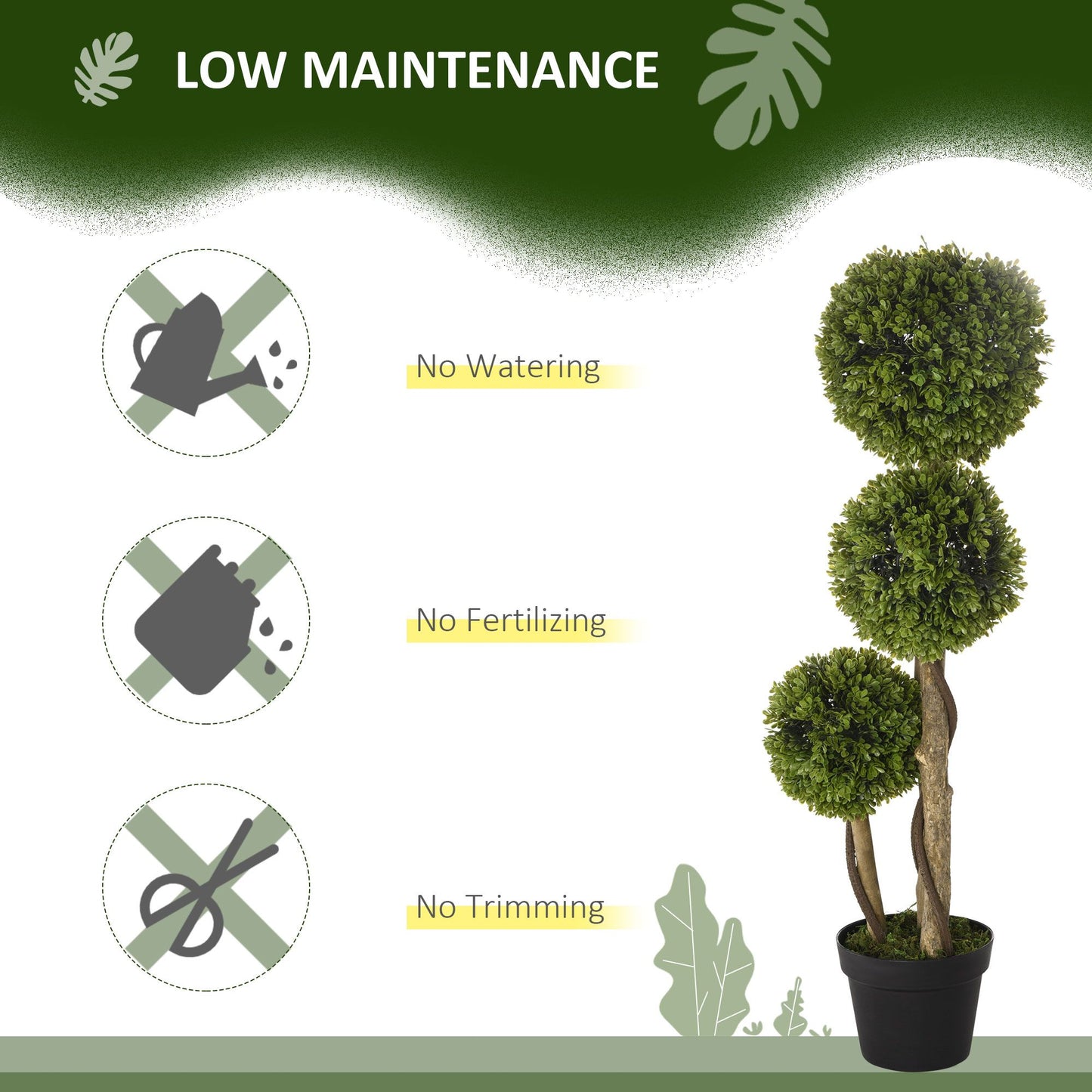Artificial boxwood topiary balls in a stylish pot, ideal for low maintenance home decor