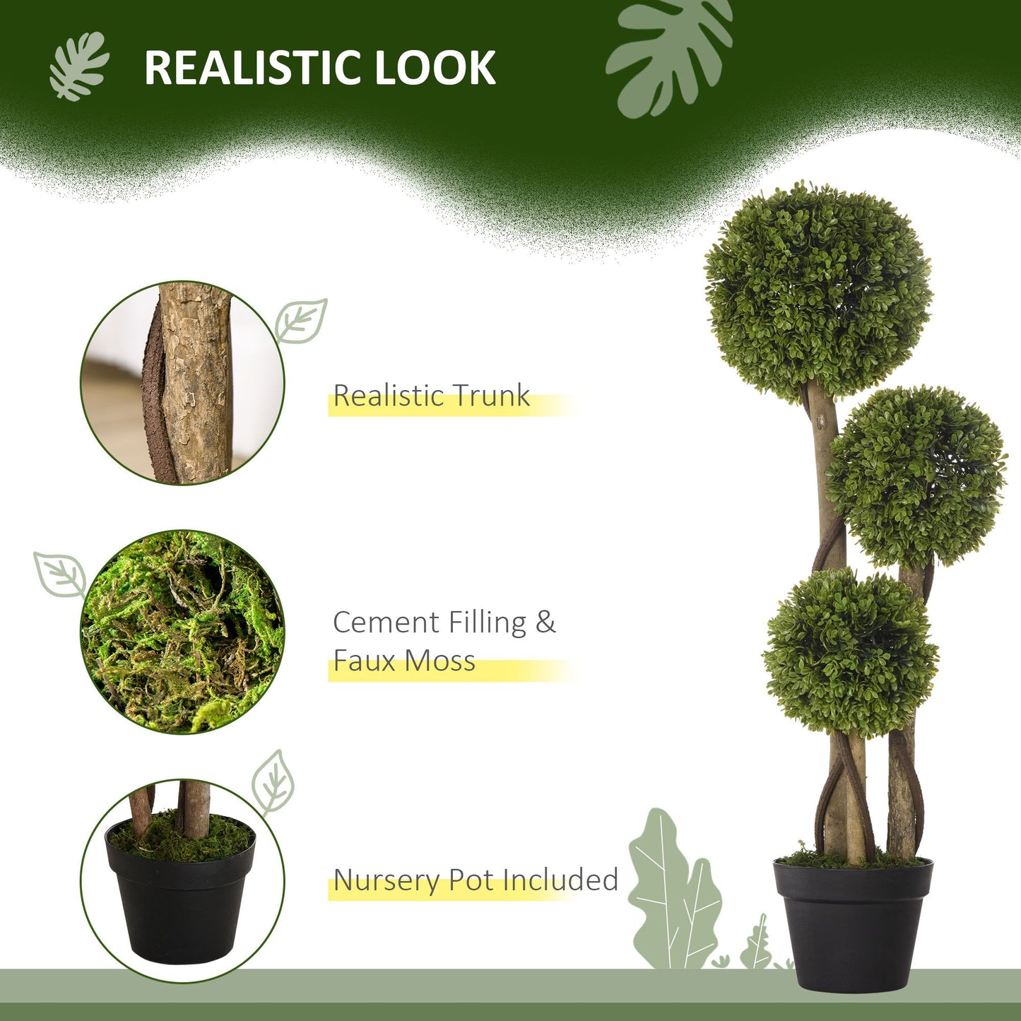 Artificial boxwood topiary balls with realistic trunk and cement filling for decorative use