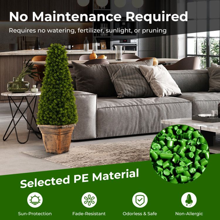 Artificial boxwood topiary tree in a decorative pot, perfect for maintenance-free home decor