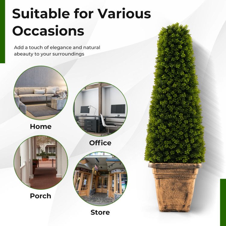 Elegant artificial boxwood topiary tree in a decorative pot for home, office, or store decor