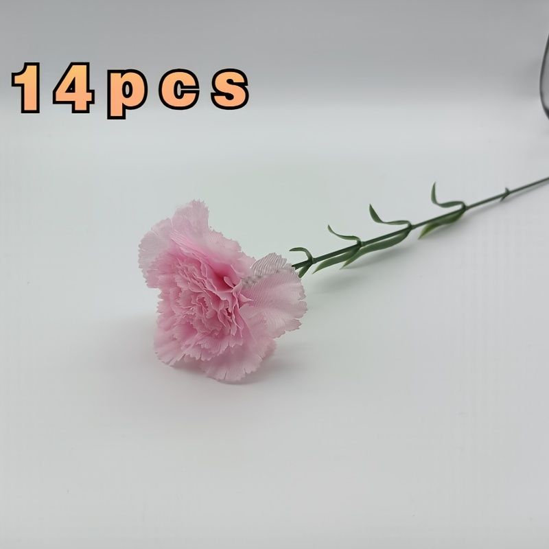 Set of 14 pink artificial carnation flowers with realistic petals for home decor and arrangements