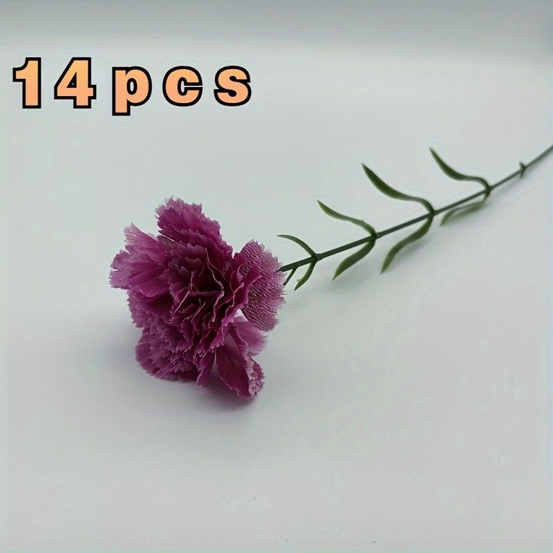 14pcs artificial carnation flowers in purple, perfect for home decor and event arrangements