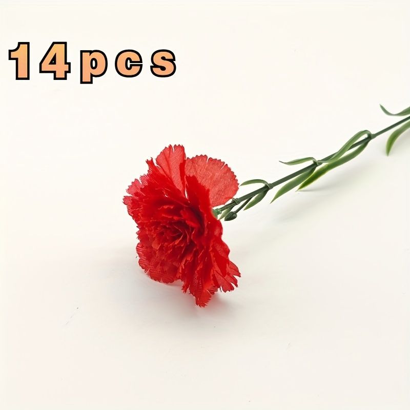 Set of 14 artificial carnation flowers in vibrant red for home decoration and events