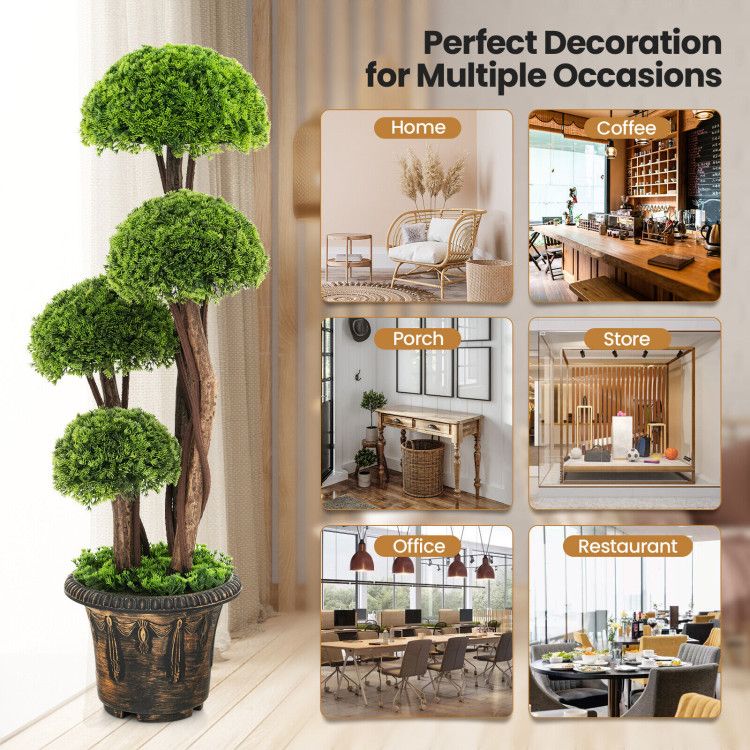 Artificial cedar topiary tree in decorative pot ideal for home porch office store and restaurant decor