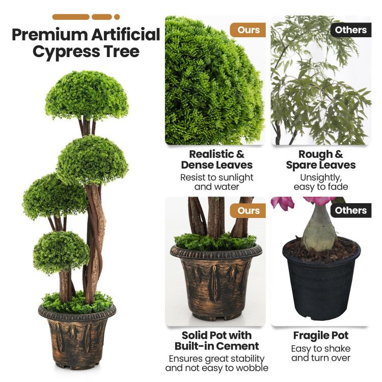 Premium artificial cedar topiary tree with realistic dense leaves and solid decorative pot for stability