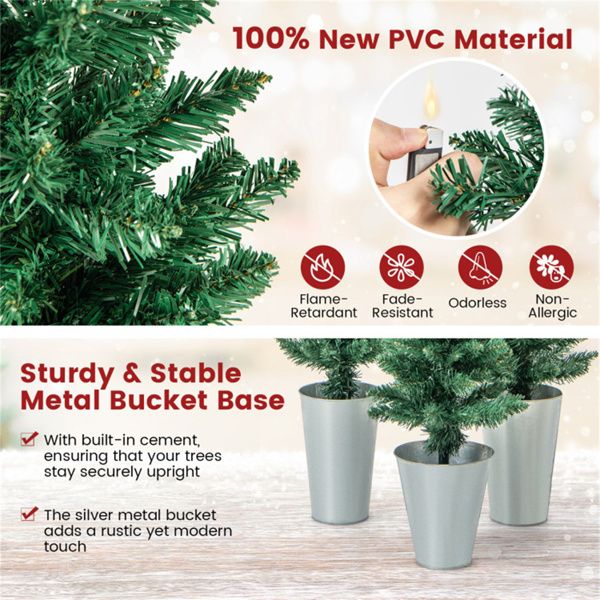 Sturdy artificial Christmas trees set with PVC material and metal bucket base for a festive look