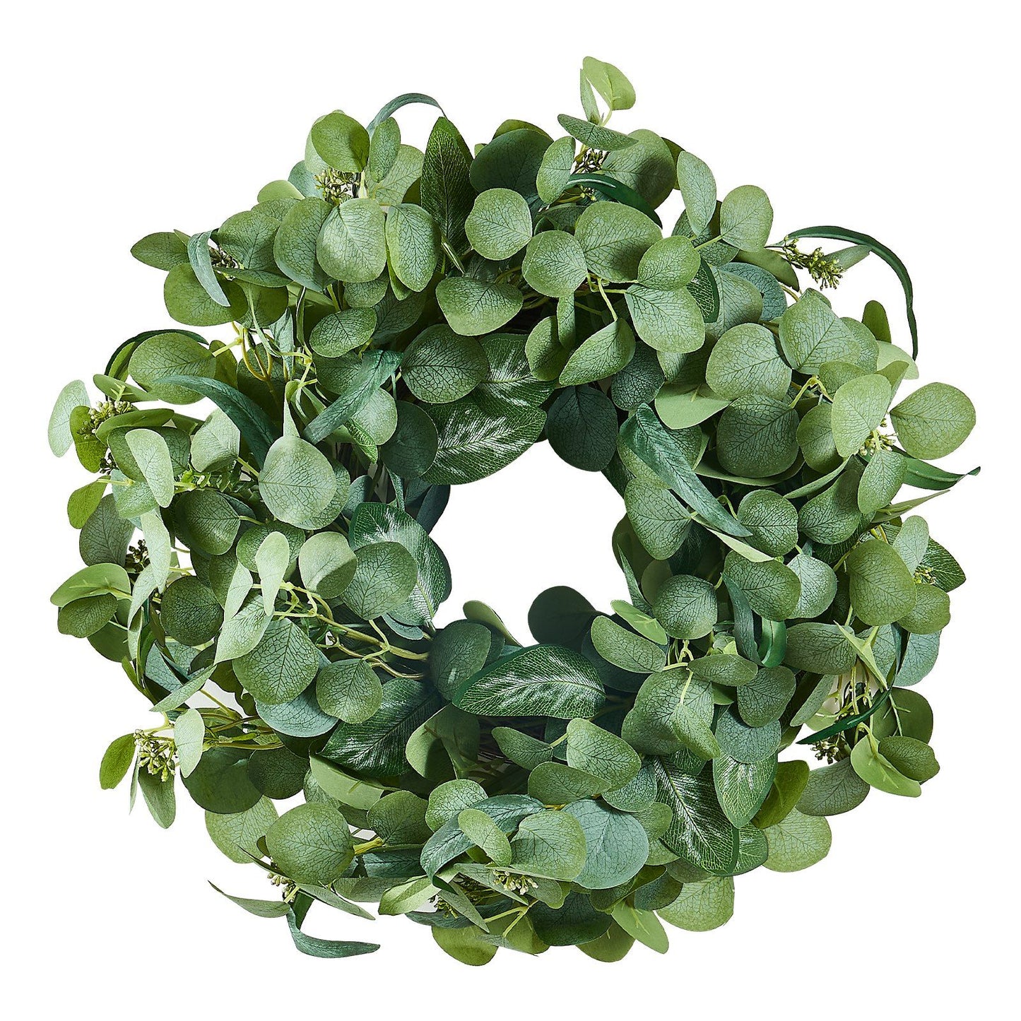 FauxMart.com artificial eucalyptus wreath with lush green leaves perfect for home decor