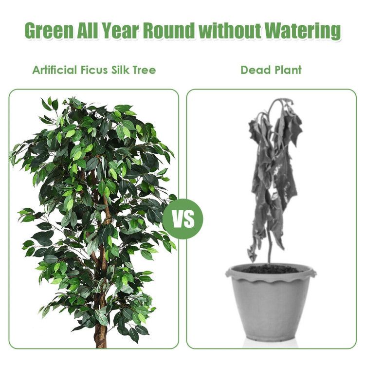 6 foot artificial ficus tree with vibrant green leaves for year-round decor without watering