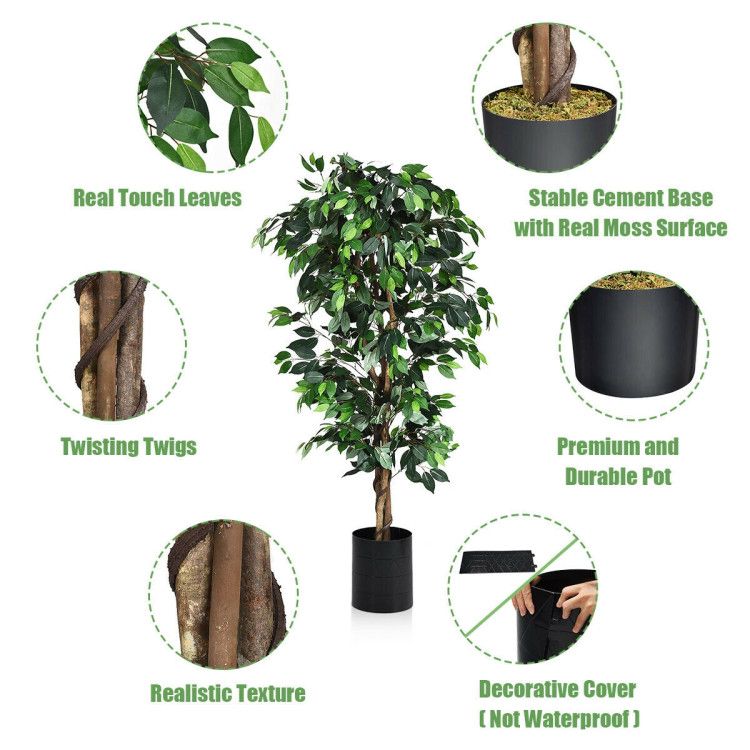 6 foot artificial ficus tree with realistic leaves, durable pot, and stable cement base for home decor