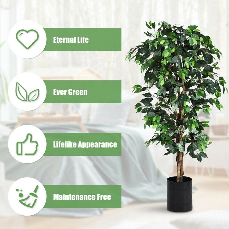 6 foot artificial ficus tree in a black pot with lush green leaves, perfect for home decor